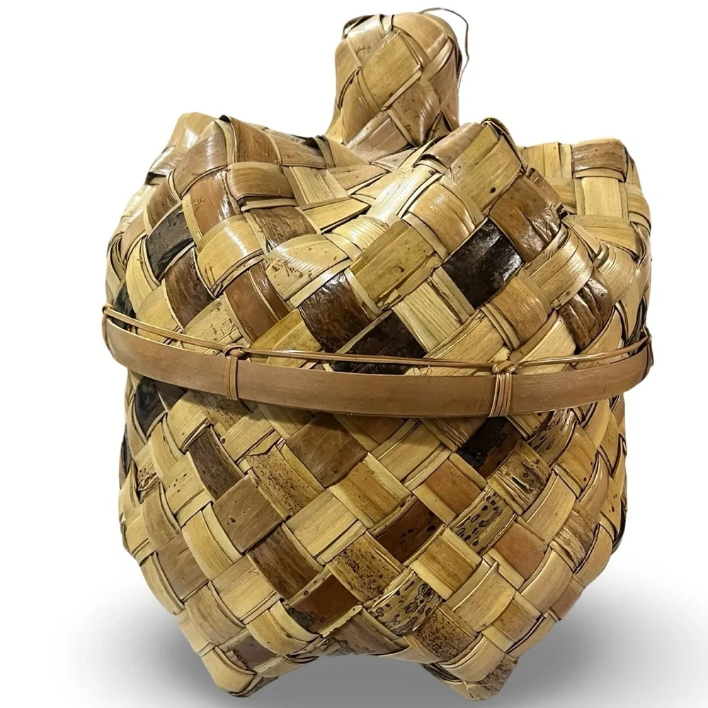 Large Vintage Handwoven Lidded Basket